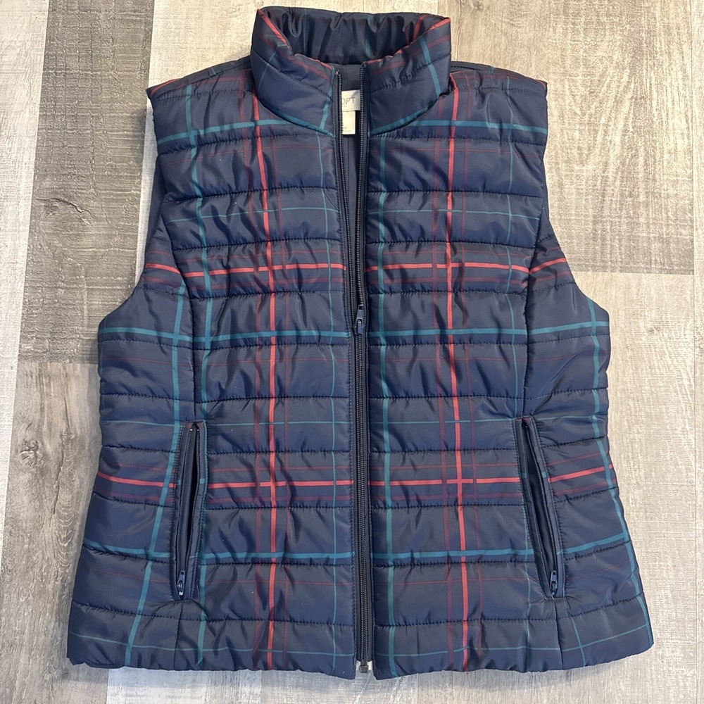 Ann Taylor  Navy Plaid‎ Quilted Vest